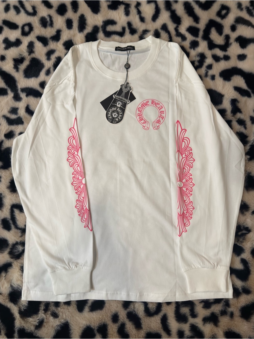 Comme des Garcons Kids White Long-Sleeve Tee with Pink Sleeve Graphics